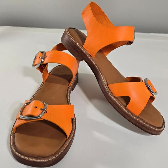 Everlane Women's Size 8 Twin-Buckle Leather Sandals Turmeric Orange Flat - Picture 3 of 13